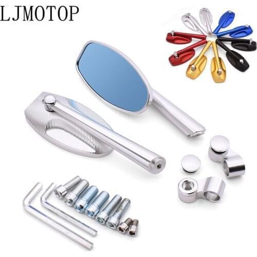 Universal Motorcycle Side Rear View Mirrors Blue Anti-glare Mirror CNC Aluminum For Suzuki GSX 250 550 GSXR 1100 400 GT250 GT550