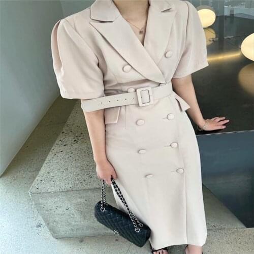 Vintage double-breasted mid-length suit dress