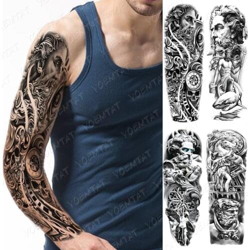 Waterproof Temporary Full Arm Tattoo Stickers Greek God Angel God Eye Demon Flash Tattoos Man Body Art Fake Sleeve Tatto Female
