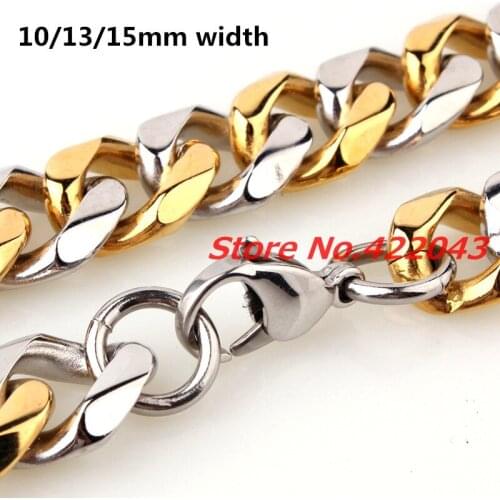 Top Quality 10/12/15mm Length 316L Stainless Steel Necklace Black Curb Cuban Chain Boys Mens Fashion jewelry