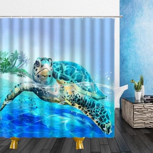 Cartoons Shower Curtains Sea Turtle Ocean Animal 3D Print Bathroom Home Decor With Hooks Waterproof Polyester Cloth Curtain Set
