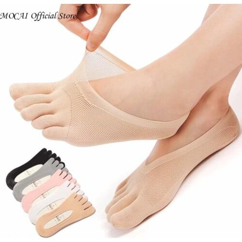 Womens Summer Five-Finger Socks Breathable Anti-Friction Womens Ultra-Thin Socks Funny Toes Invisible Silicone Non-Slip