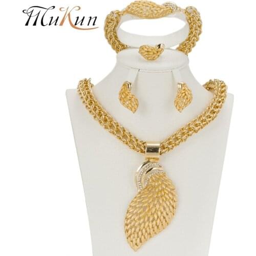 MUKUN Women Jewelry Sets Gold color Fashion Statement Necklace Dubai Bridal Fashion Party Wedding African Beads Accessories