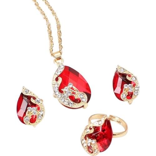 Stylish Jewelry set Necklace Earrings ring for Women Peacock Crystal gold color Pendant Necklace Adjustable Rings Jewelry Sets
