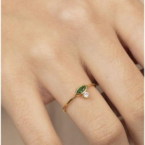 Minimalist jewelry 925 sterling silver rings for women horse eye 18k Gold Cz Stacking emerald ring ins delicate Dainty