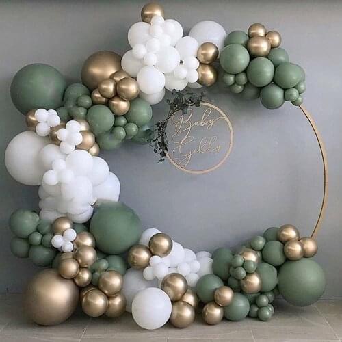 137Pcs/set Retro Green White Balloons Garland Chrome Gold White Green Balloon Chain Arch for Baby Shower Bridal Wedding Party De