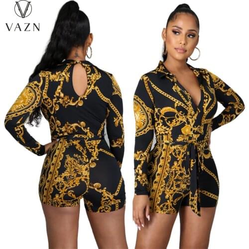VAZN 2021 Early Autumn Daily Regular Playsuits Young Sexy Overalls Vintage Full Sleeve High Waist Women Slim Playsuits