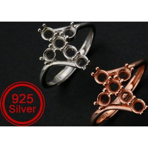 3MM Round Prong Ring Settings Solid 925 Silver Rose Gold Plated Cross DIY Adjustable Ring Bezel for Gemstone Supplies 1210105