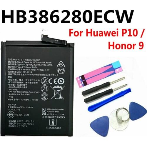 New Replacement Phone Battery HB386280ECW 3100mAh For Huawei honor 9 Ascend P10 High Quality Batteries Retail Package +Tool