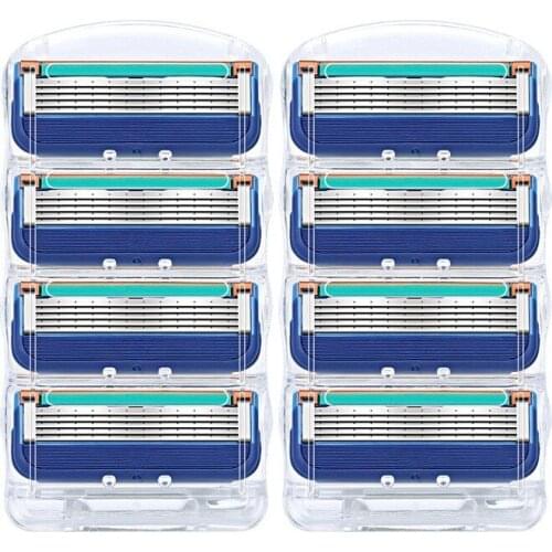 8pcs/pack Razor Blade For Men Face Care Shaving Safety,5layers Stainless Steel Shaver Cassette Fit Gillettee Fusione
