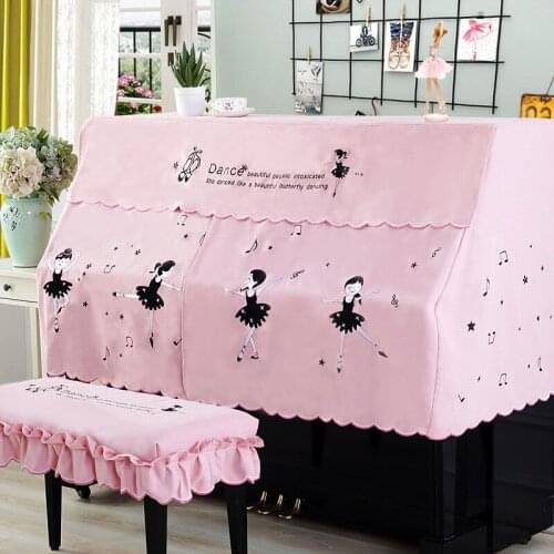 Half and Full Piano Cover with Stool Cover Style Contains Cartoon Ballet Pink Dust-Proof Piano Covers