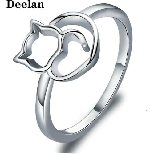 DEELAN brand Rings For Women Girl Silver Color Cute Cat fashion finger Ring Band Wedding valentines birthday party jewelry Gift
