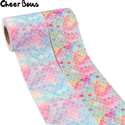 2Yards 3"(75mm) Mermaid Glitter Ribbons Single Face Rainbow Tape DIY Handmade Wedding Decoration New Year Gift Wrapping Ribbons