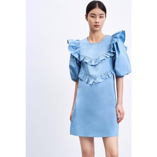 Summer Dress Female Solid Casual Womens Dresses Patchwork Dress 2021 Short Sleeve Flounced Edge Woman Summer Beach Dresses