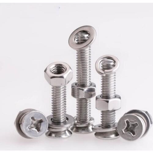 M3m4m5 Stainless Steel 304 Flat Head Countersunk Head Cross Screw Nut Gasket Set Large Spring Washer Combination 50Pcs