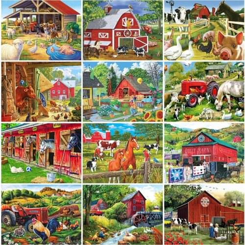MomoArt 5D DIY Diamond Painting House Rhinestone Picture Diamond Embroidery Farm Scenery Mosaic Art Home Decor Gift