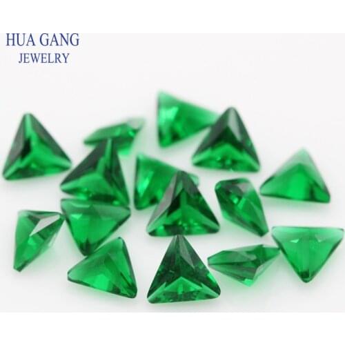 Triangle Shape Princess Cut Loose Glass Beads Green Synthetic Gems For Jewelry Size 3x3~10x10mm Free Shipping