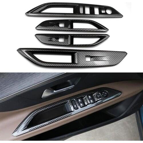 Carbon Fiber Style Door Window Lift Switch Panel Cover Trim For Peugeot 3008 GT 2016 2017 2018 2019 2020
