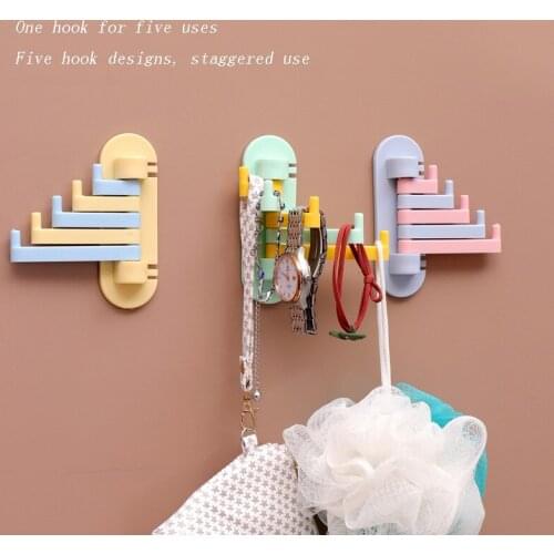 Rotating Folding Hook Shelf Holder Kitchen Organizer Bathroom Storage Rack Creative Colorful Debris Storage Hanger