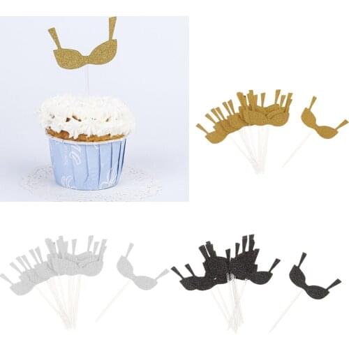 Hot Sale Pack of 10 Glitter Paper Bikini Bra Cake Topper Hen' Night Party Girls Night Out Cupcake Picks Wedding Cake Decor Favor