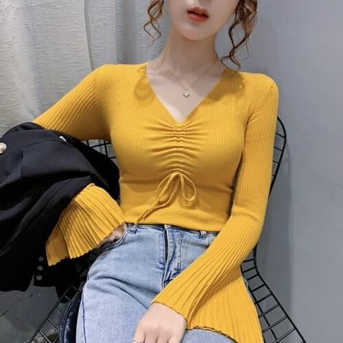String V-Neck Top Female Pullover Woman Blouses Winter WomenS Sweaters Clothing Latest 2020 Spring Autumn Korean Vestidos D0331