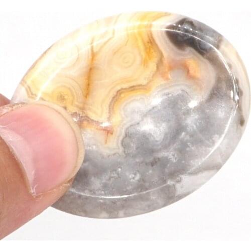 1.7" Worry Stone Crazy Agate Crystal Reiki Healing Meditation Finger Natural Gemstone Massage Stone