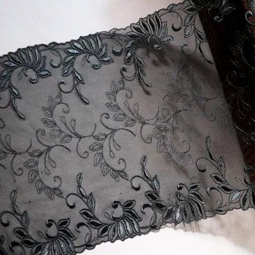 1 Meter 27.5 CM Wide Double Sides Vintage Embroidered Lace Trim Black Tulle Fabric For Lingerie Underwear Bra Dolls Dress Decor