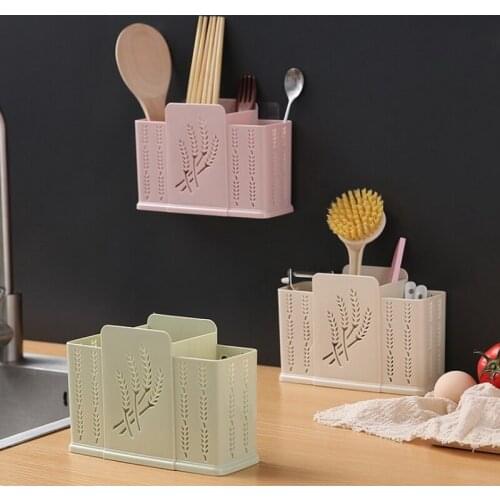 Chopstick Cage Wall-mounted Household Non-perforated Three-grid Chopstick Holder Kitchen Drain Tableware Spoon Storage Holders