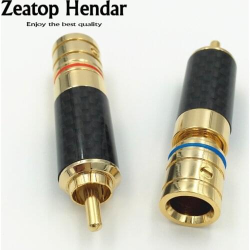 2Pcs Gold Plated Carbon fiber RCA Male Plug Audio Video Speaker Locking Soldering Connector