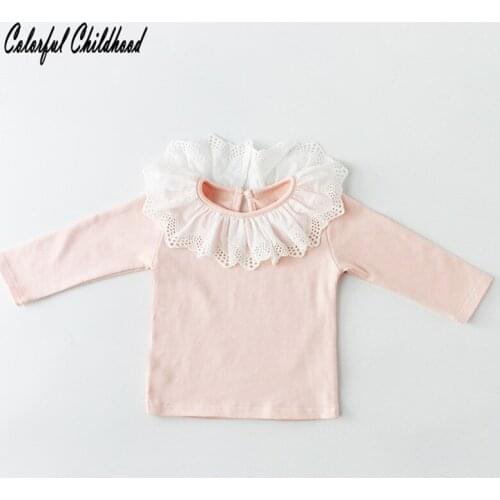 2018 New Autumn Girls T-shirt Lace Ruffles Long Sleeve Shirt Solid Grinding Wool Pure Cotton Tops Baby Princess Bottomin Shirts