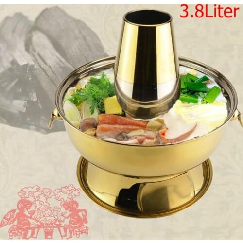 3.8l stainless steel golden Charcoal hotpot chafing dish Mongolian lamb Beijing traditional hotpot cooker picnic cooker