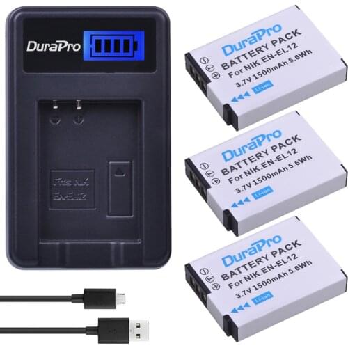 3pc 1500mAH EN-EL12 EN EL12 Rechargeable Battery +LCD USB Charger for Nikon COOLPIX S630 S610 S640 S1000 S1200pj S31 S6000 S6100