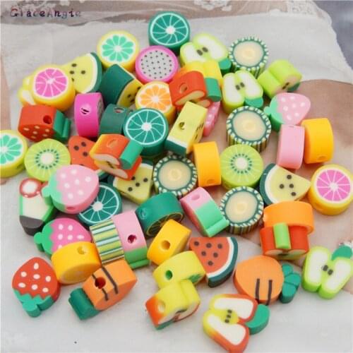 40pcs Mix Clay Spacer Beads Fruits flower Shape Cute Beads Polymer Clay Beads For Child Jewelry Making DIY Handmade Accessories