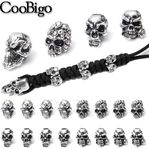 5pcs 4 Type Metal Skull Beads Paracord Bracelet Knife Lanyards Zipper Pull Molle Tactical Backpack Garment Travel Rope Parts