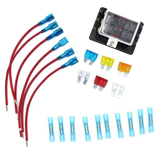 DC 12-32V 6 Way Terminals Circuit Car Boat Auto Blade ATY Fuse Block LED Illuminated Warning ATC with fuse and spade terminals