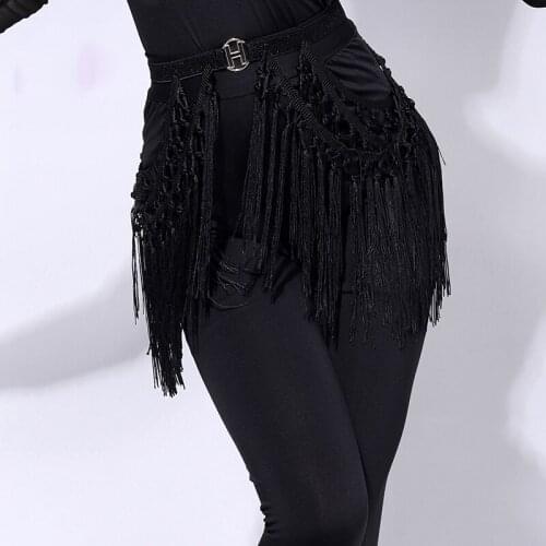 Latin Dance Accessories Women Black Fringed Belt Girdle Salsa Cha Cha Tango Samba Rumba Dancing Practice Wear Adults DNV12329