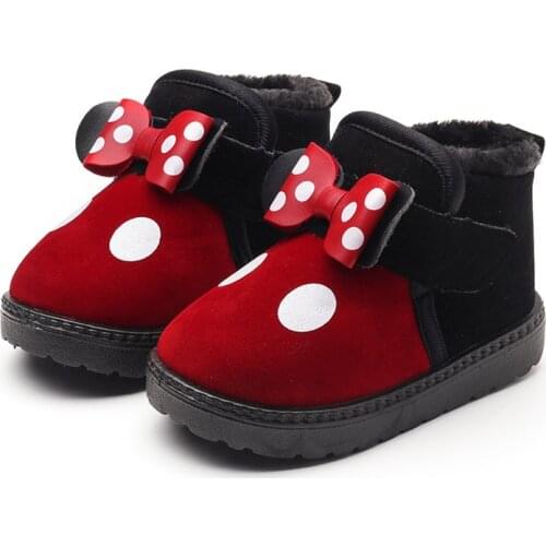 Baby Girls Boots Toddlers Little Medium Kids Snow Boots Soft Warm Thick Cotton Bow-knot With Dots Sweet Cute Ankle Boots Winter