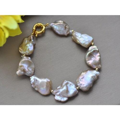 MCT·STAR Z10472 8" 23mm Peacock-Lavender Baroque lamina Keshi Pearl Bracelet