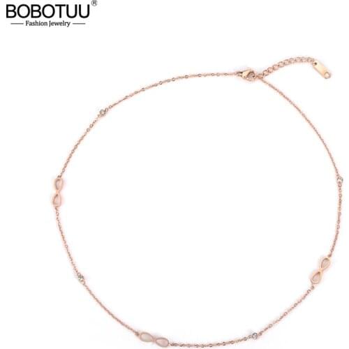 BOBOTUU Cubic Zirconia Chain & Link Necklace For Women Stainless Steel Infinity Love Wedding Female Necklace Jewelry BN18041