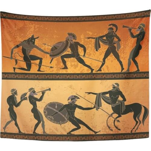 Ancient Greece Black Figure Pottery Hunting for Minotaur Gods Home Decor Tapestry Wall Hanging for Living Room Bedroom Dorm