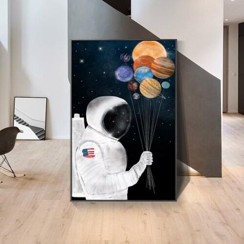 Kids Room Wall Decor Funny Cartoon Astronaut Posters and Print on Canvas Wall Art Pictures No Frame