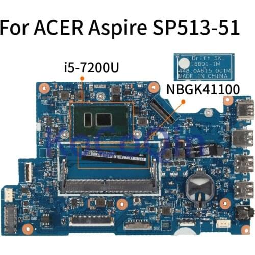 For ACER Aspire Spin 5 SP513-51 I5-7200U Notebook Mainboard 16801-1 448.0A615.001M Laptop Motherboard SR2ZU DDR4