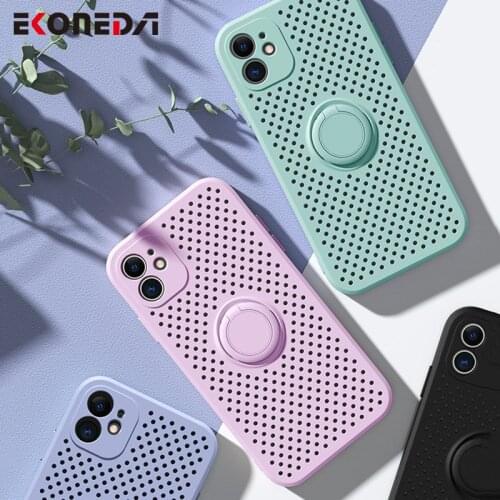 EKONEDA Finger Ring Stand Case For iPhone 11 12 Pro XS Max X XR 6S 7 8 Plus Case Silicone Plain Cool Car Phone Holder Cover