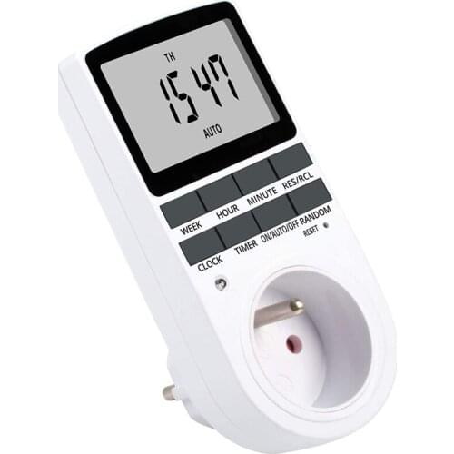 Electronic Digital Timer Switch Kitchen Timer Outlet 230V 50HZ 7 Day 12/24 Hour Programmable Timing Socket FR EU Plug