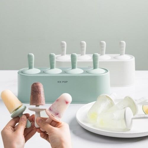 Silicone Popsicle Mold Ice Cube Maker Ice Cream Moldes De Silicona Tray Popsicle Diy Dessert Sticks 4 Cell Hole Fruit Juice Make