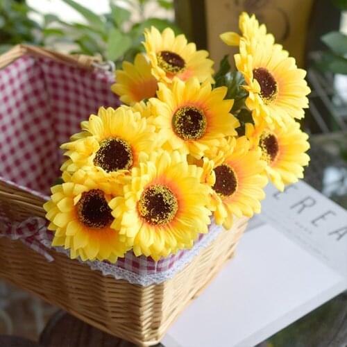 1 Bunch 7 Heads Sunflower Silk Artificial Fake Flower Bouquet For Home Wedding Decoration Bedroom Living Room Party Table Decor