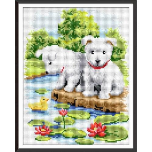 Joy Sunday A White Dog Diamond Embroidery Animal Icon 5D Diamond Painting Full Drill Square Picture of Rhinestones Wall Pictures