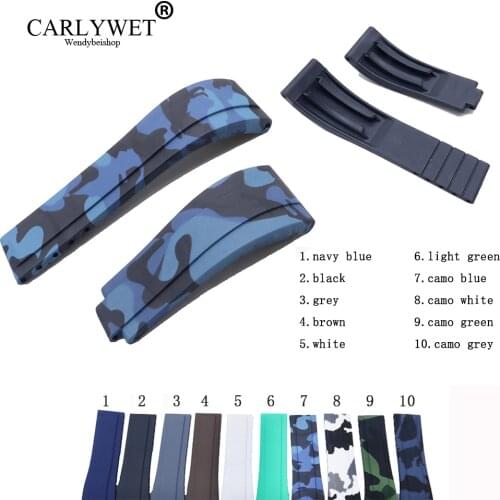 CARLYWET 20mm Camo Rubber Replacement Wrist Watch Band Strap For Rolex Submariner Datejust GMT Submariner Daytona Oysterflex