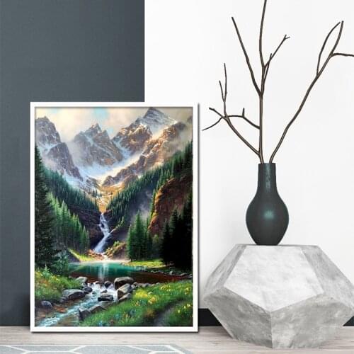 Gatyztory Frame Diy Painting By Numbers Lake Tree Mountain Canvas Drawing Landscape Handpainted Wall Decor Art Gift