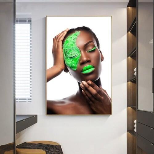 Black Green Nude African Art Woman Oil Painting on Canvas Posters and Prints Scandinavian Cuadros Wall Picture for Living Room